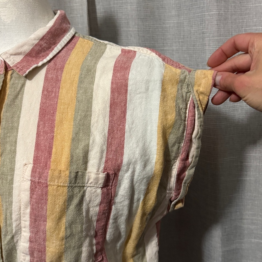 Threshold Rayon/Linen blend Button Up Shirt-Striped/Red/Mustard/Beige/Olive-Sz L - Picture 4 of 14